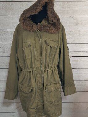 Torrid Olive Green Military Parka Jacket Faux Fur Hood Utility Coat Plus Size 2